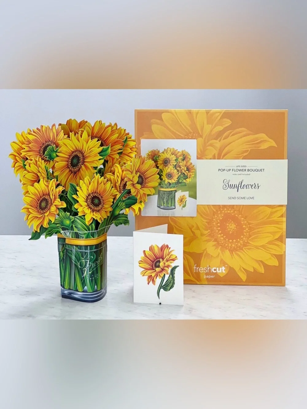 NWT VAN GOGH INSPIRED LIFE LIKE SUNFLOWER POP-UP BOUQUET & VASE W/ CARD 2 MATCH
